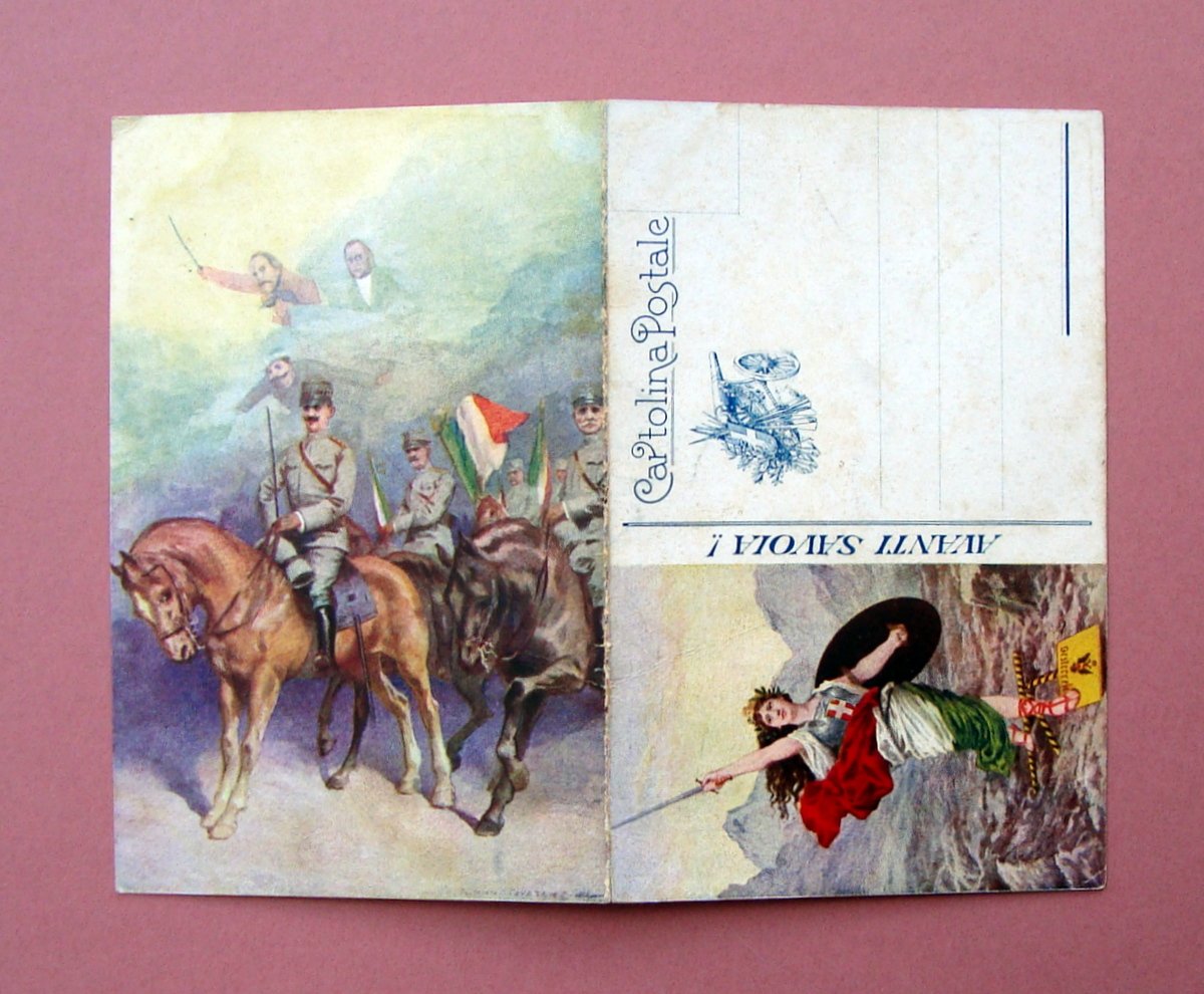 Cartolina doppia Avanti Savoia Canzone d'un irredento testo musica non … | Immagine principale