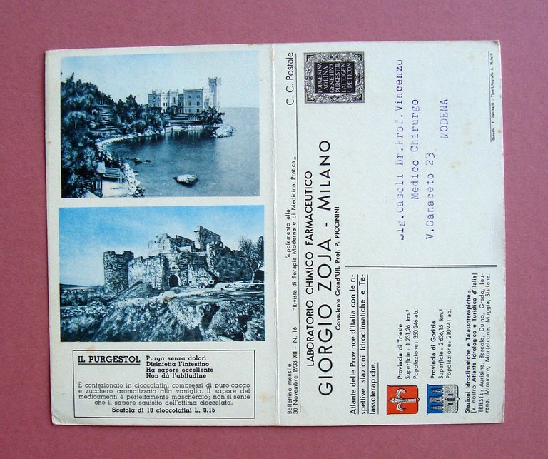 Cartolina doppia Laboratorio Zoja1933 prov. Gorizia Trieste vg in franchigia | Immagine Gallery 2