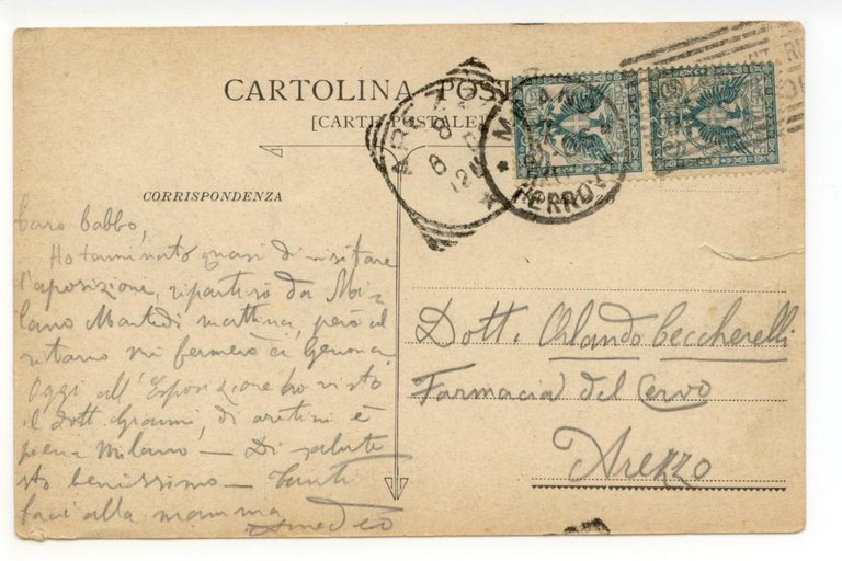 Cartolina Eden Hotel Minerva Piazzale Stazione Genova Milano 1906 viaggiata