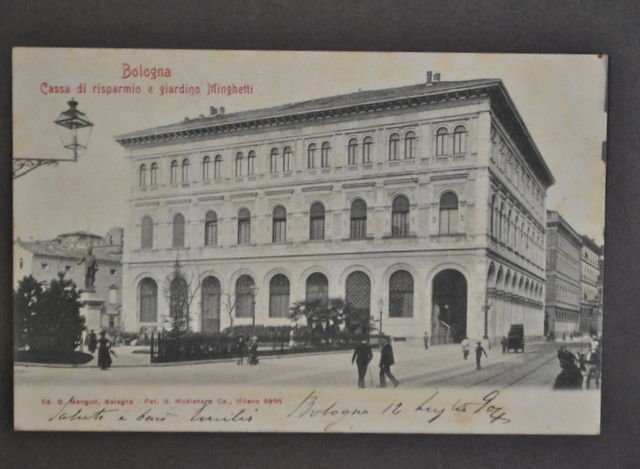 Cartolina Emilia Bologna Cassa di Risparmio e Giardino Minghetti Animata …