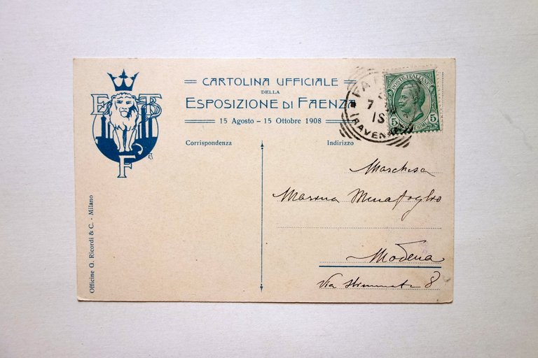 Cartolina Esposizione di Faenza III∞ Centenario Nascita Torricelli Dudovich 1908