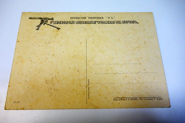 Cartolina Fanteria 1° Battaglione Mitraglieri "Volontari Littorio" non viaggiata
