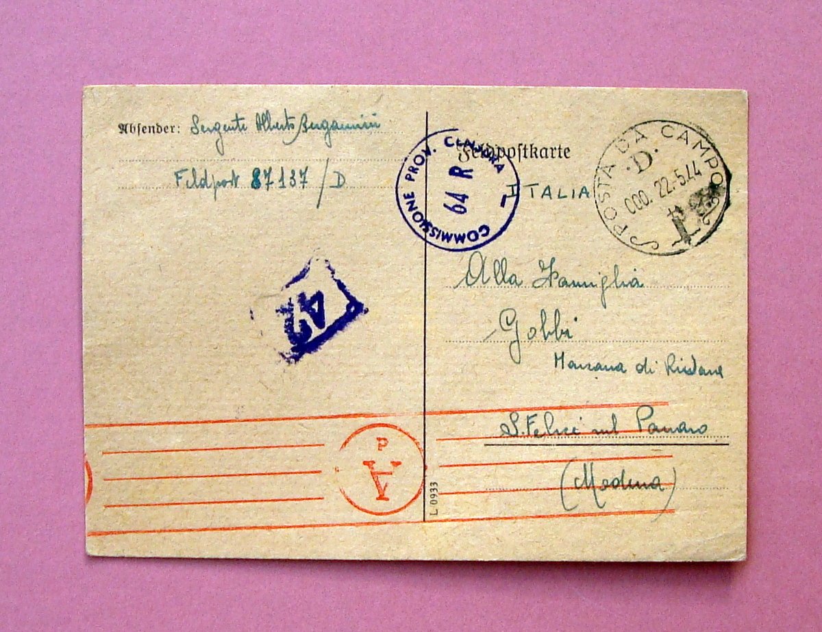 Cartolina Felpostkarte Posta da Campo 22/5/1944 censurata viaggiata ww2