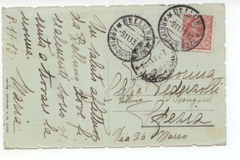 Cartolina Ferrovia Belluno-Cadore Viadotto sull'Ardo Presso viaggiata 1913 treno