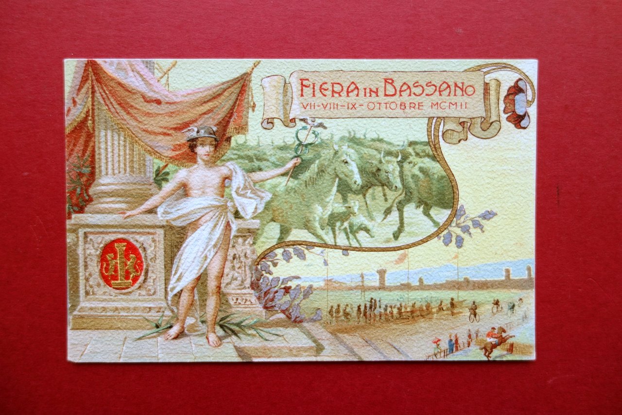 Cartolina Fiera in Bassano Ottobre 1902 Cromolitografica Non Viaggiata Originale