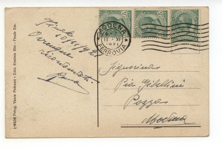Cartolina Finale Emilia Corso Vittorio Emanuele 1921 viaggiata Modena | Immagine Gallery 2