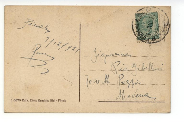 Cartolina Finale Emilia Ponte Sul Panaro 1921 viaggiata Modena