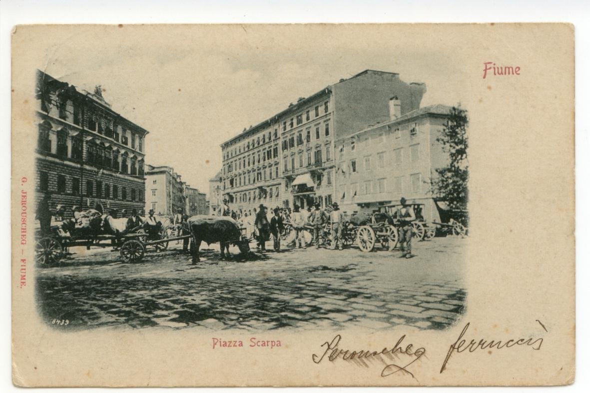 Cartolina Fiume Piazza Scarpa 1901 viaggiata Croazia | Immagine principale