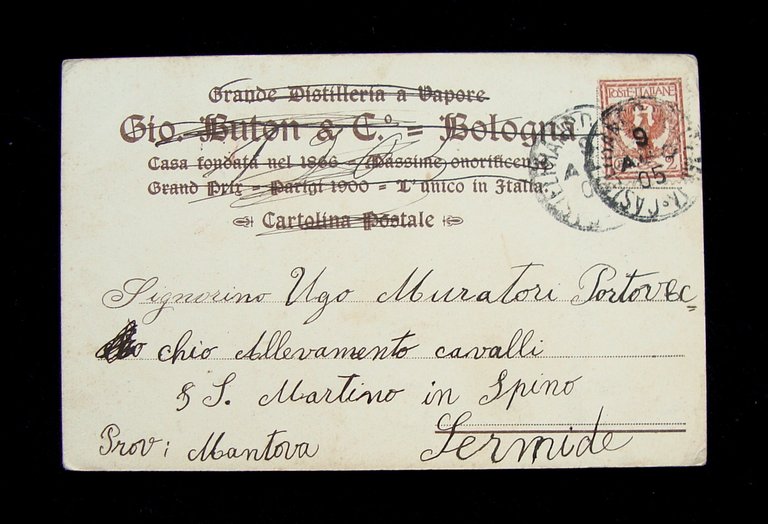 Cartolina Gio Buton La Notte viaggiata 1905 firmata A.B