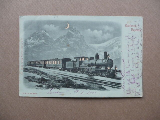 Cartolina Gotthard Express Treni Effetto Finestrini Luna Viaggiata 1901