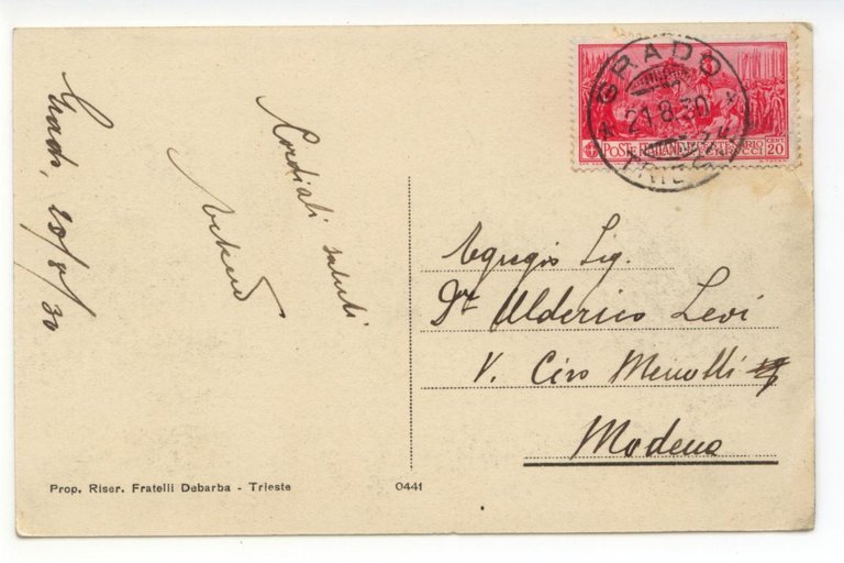 Cartolina Grado 1930 viaggiata Gorizia