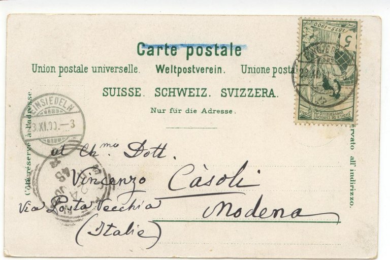 Cartolina Gruss aus Einsiedeln viaggiata 1900 Svizzera