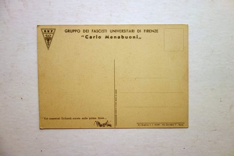 Cartolina GUF Firenze Carlo Menabuoni D'Ercoli Non Viaggiata WW2 Guerra