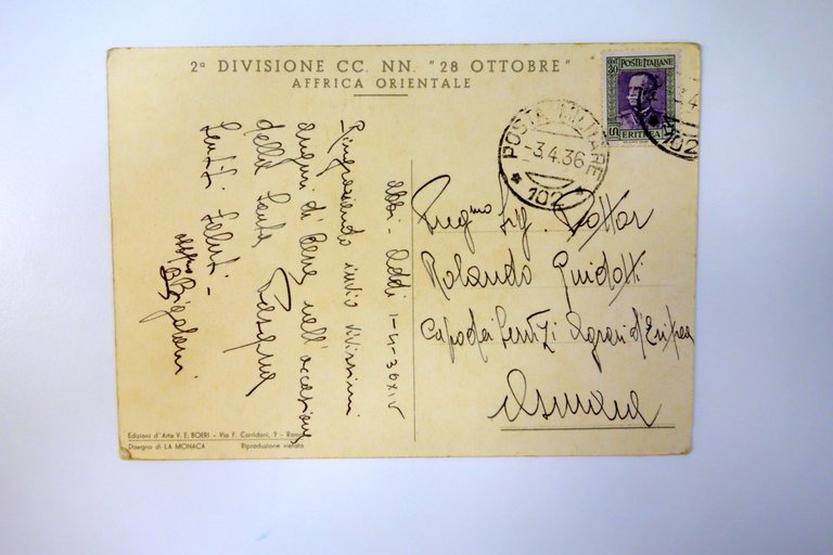 Cartolina II Divisione C.C.N.N. "28 Ottobre" Eritrea viaggiata La Monaca …