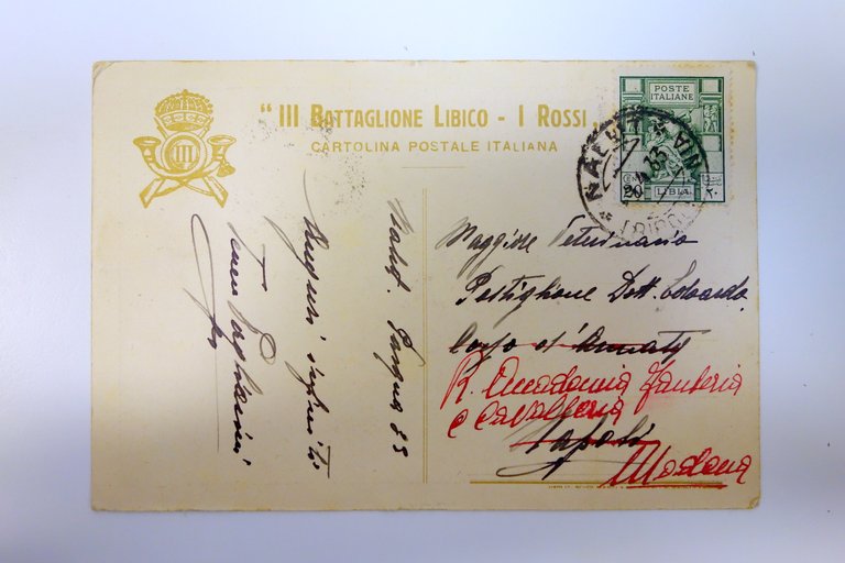 Cartolina III Battaglione Libico i Rossi viaggiata 1935 affrancatura coloniale
