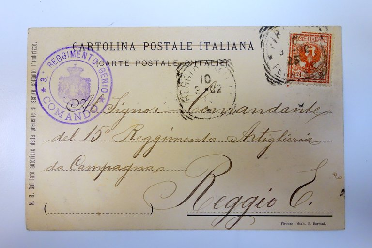 CARTOLINA III REGGIMENTO GENIO VIAGGIATA 1902 GRAFICA LIBERTY