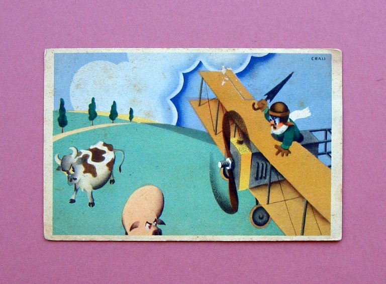 Cartolina Illustrata colori Crali Linee Aere Littoria Viaggiata 1946ca | Immagine Gallery 1