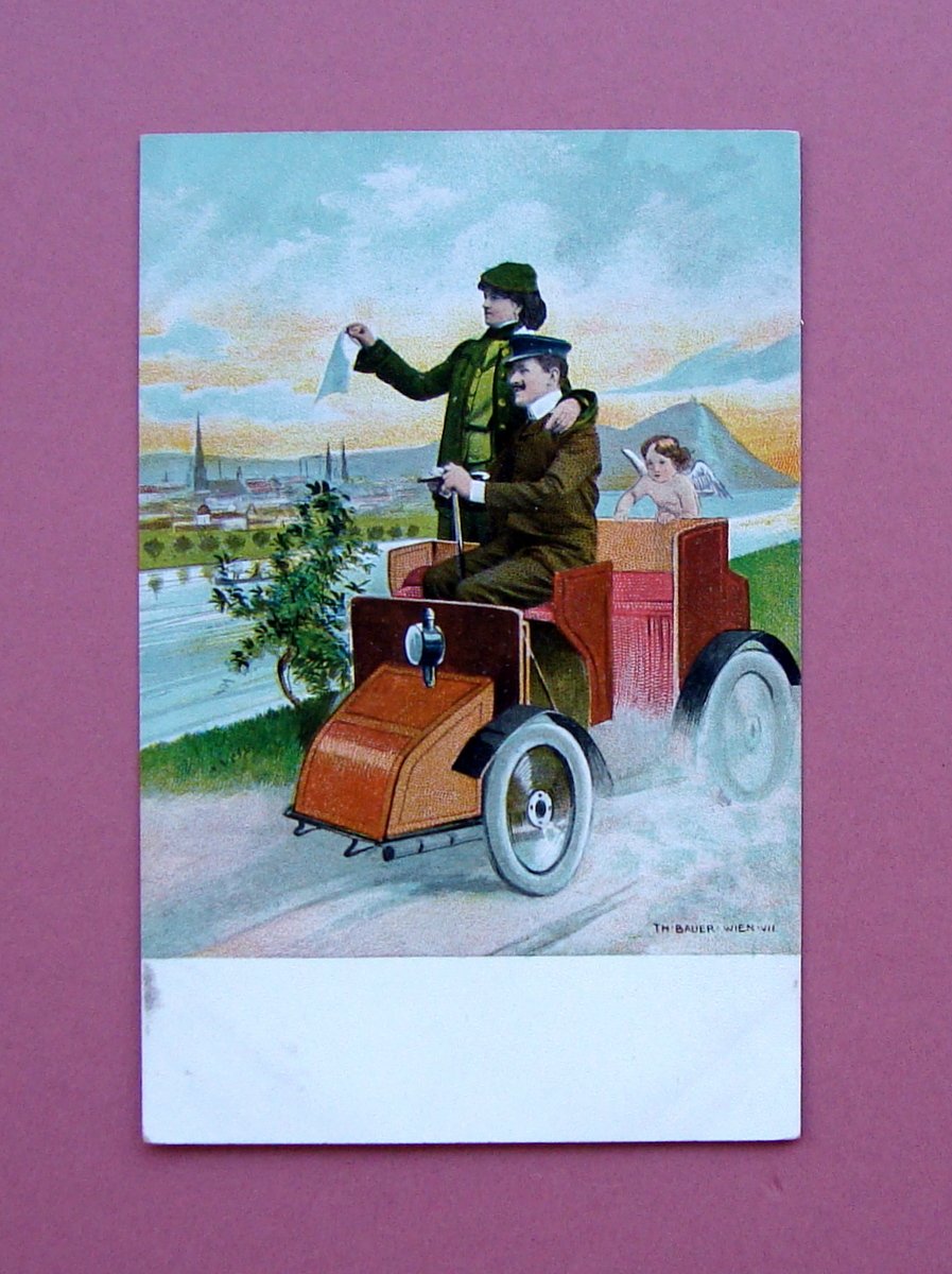 Cartolina Illustrata colori proto automobile primi '900 Bauer Vien non …