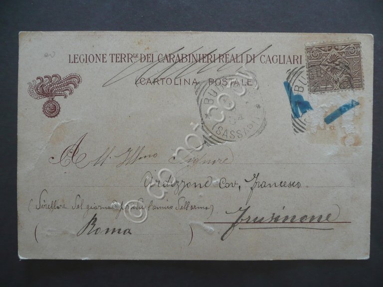 Cartolina Illustrata Legione Carabinieri Reali di Cagliari Viaggiata 1904