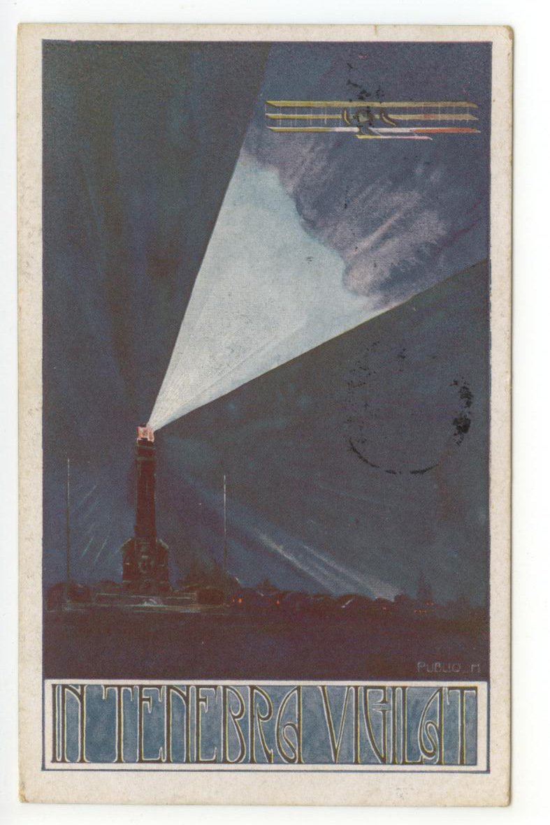 Cartolina In Tenebra Vigilat 1920 viaggiata Publio M. faro velivolo