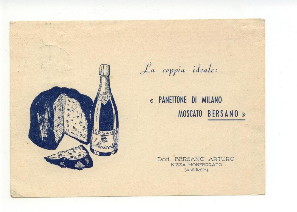 Cartolina La Coppia Ideale Panettone di Milano Moscato Bersano 1950 … | Immagine principale