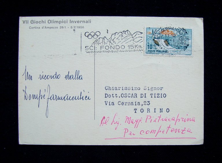 Cartolina La DompÈ ai Giochi olimpici Invernali Cortina 1956 commemorativa …