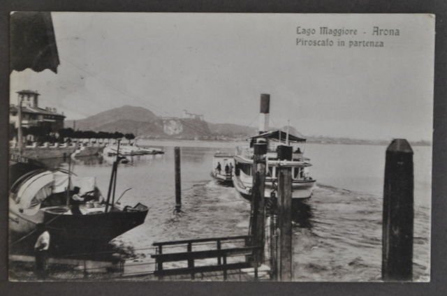 Cartolina Lago Maggiore Arona Piroscafo in Partenza Barche Navigazione 1922