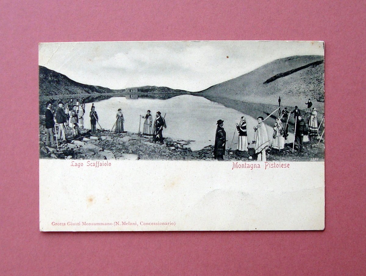 Cartolina Lago Scaffaiolo Primo '900 animata non viaggiata Montagna Pistoiese