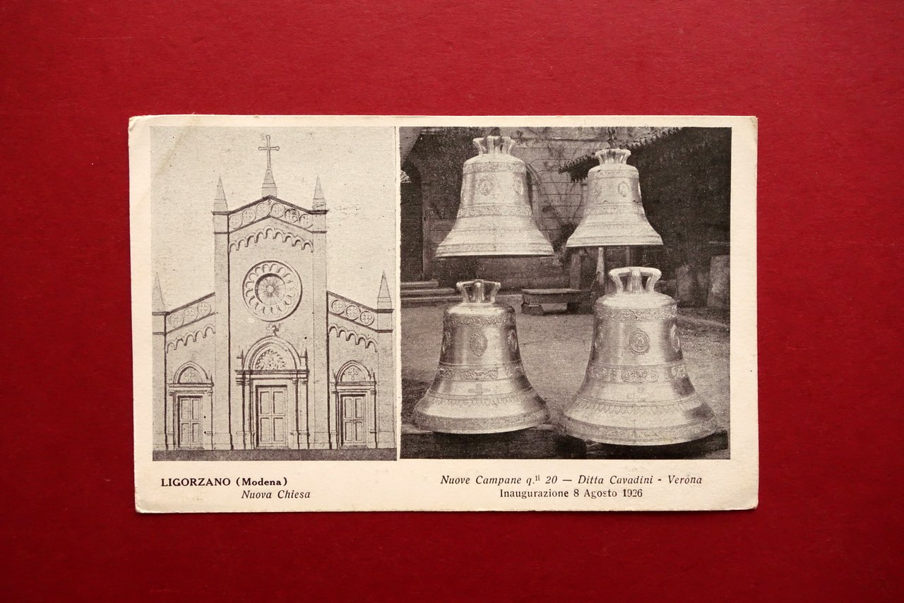 Cartolina Ligorzano Modena Nuova Chiesa Campane Ditta Cavadini Verona 1927 | Immagine principale