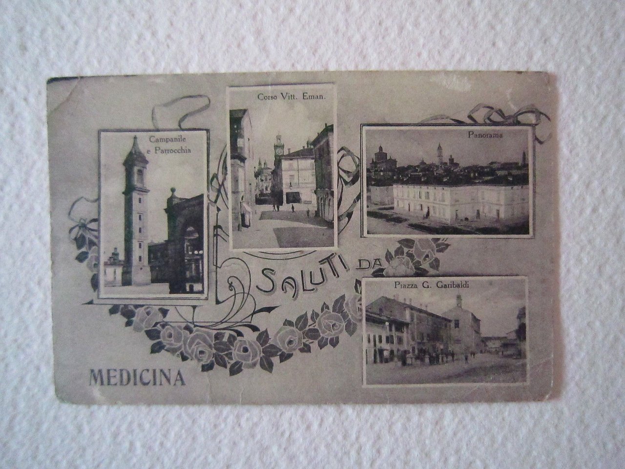 Cartolina Locale 1918 Emilia Romagna Bologna Medicina Campanile Piazza Garibaldi