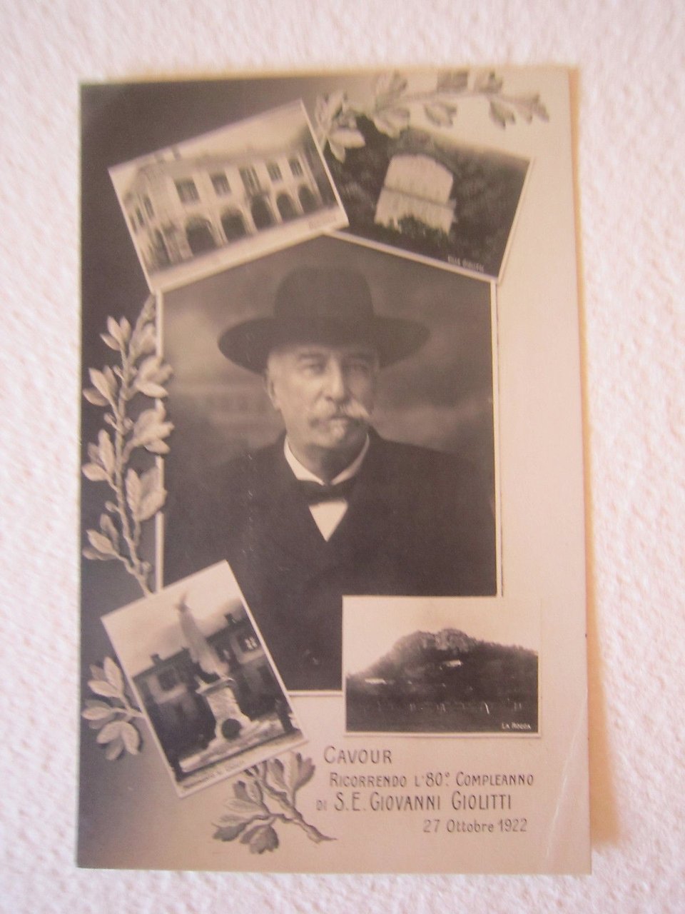 Cartolina Locale 1922 Cavour Torino Piemonte Giovanni Giolitti compleanno 80