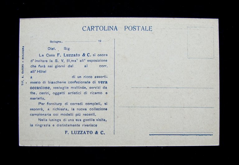 Cartolina Luzzato biancheria Genova Bologna Avviso di Passaggio Anni '20