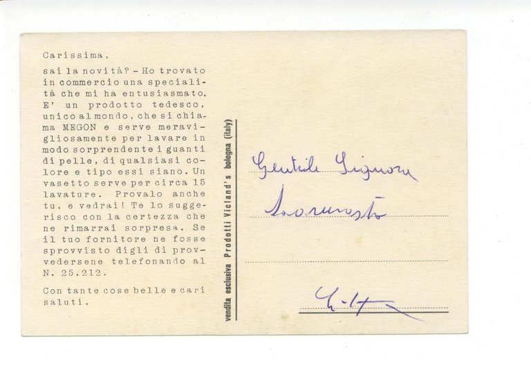Cartolina Megon Lava I Guanti Meravigliosamente viaggiata in busta