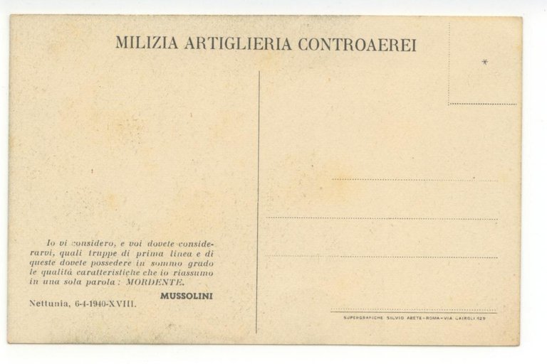 Cartolina Milizia Artiglieria Controaerei Lares Et Oras In Hora non …