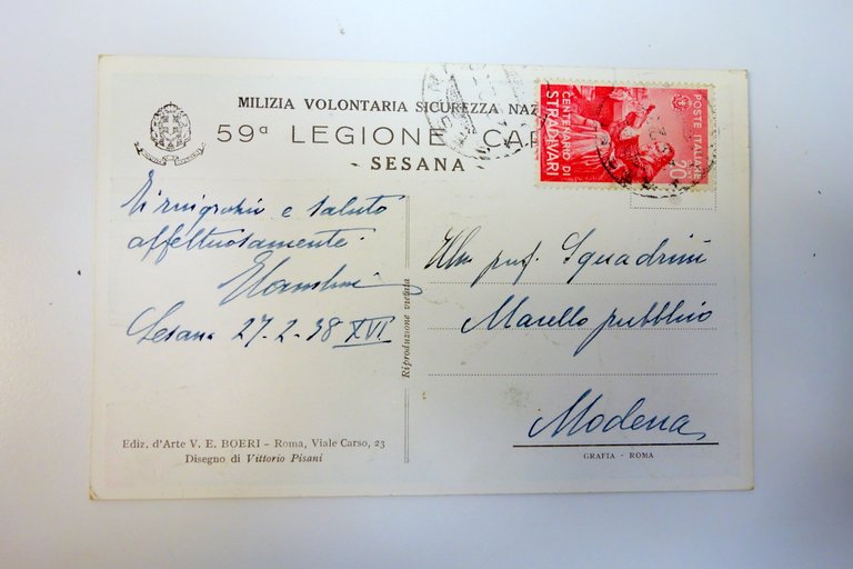 Cartolina Milizia Volontaria S.N. 59a Legione Carso Sesana viaggiata 1938 …