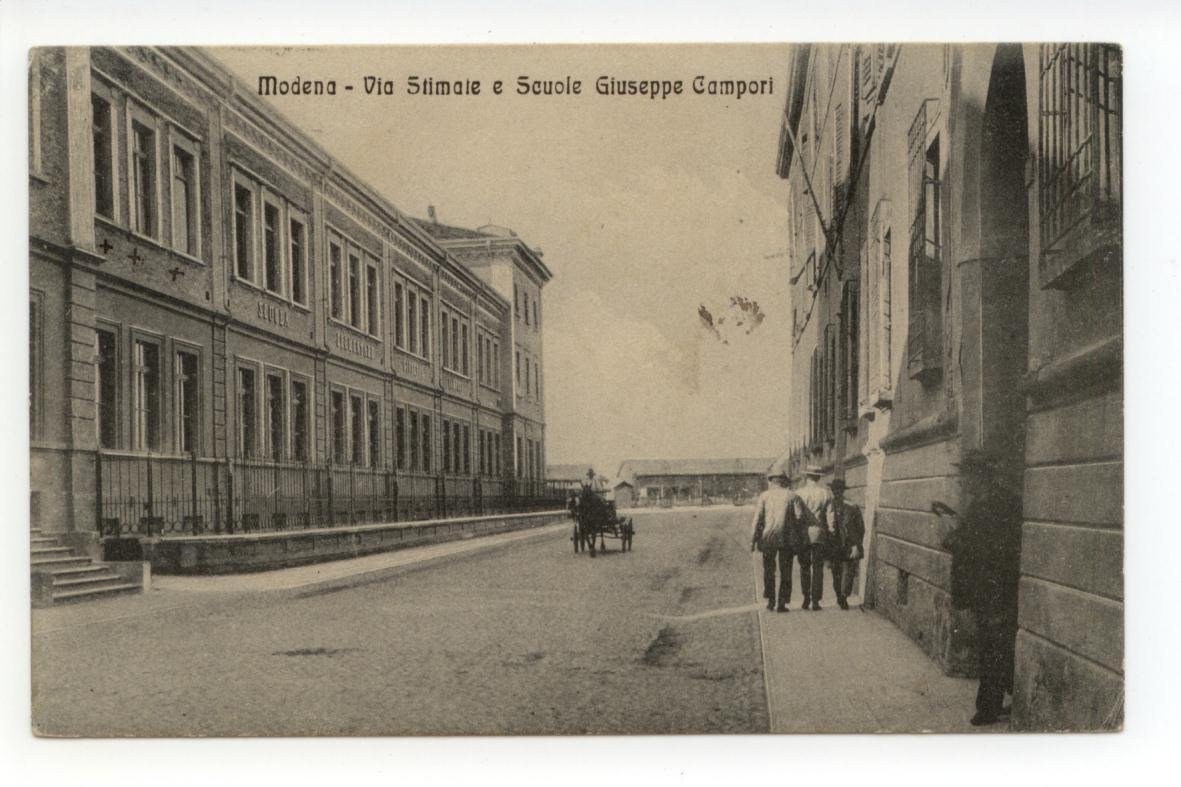 Cartolina Modena Via Stimate e Scuole Giuseppe Campori 1915 viaggiata