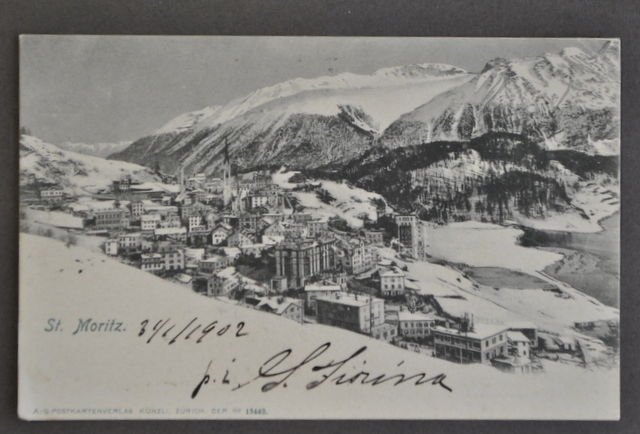 Cartolina Montagna Alpi Svizzera St. Moritz Panorama 1902