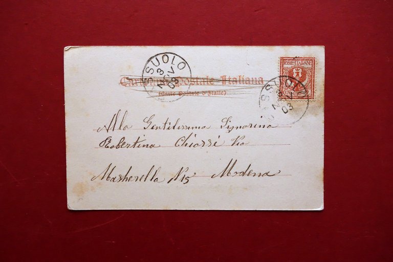 Cartolina Montefiorino Modena Piazza Viaggiata Animata 1903 Rara