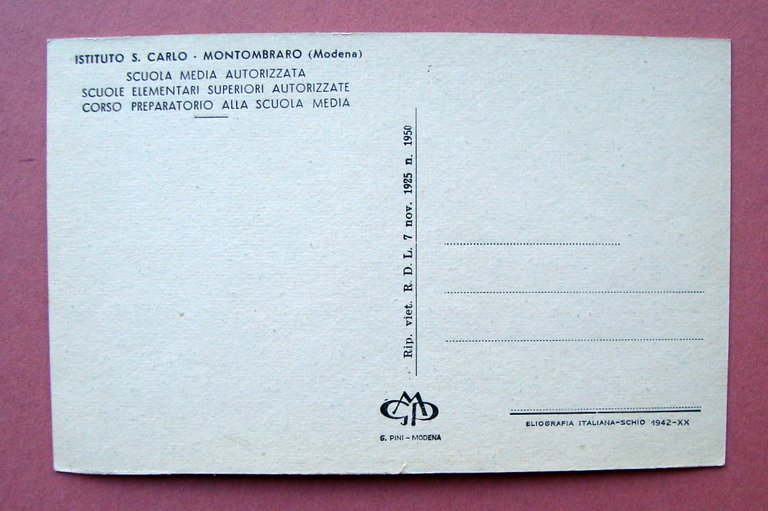 Cartolina Monteombraro Istituto San Carlo non viaggiata 1942