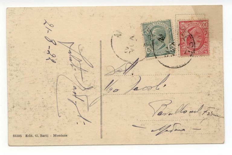 Cartolina Montese La Pineta e il Castello viaggiata 1922