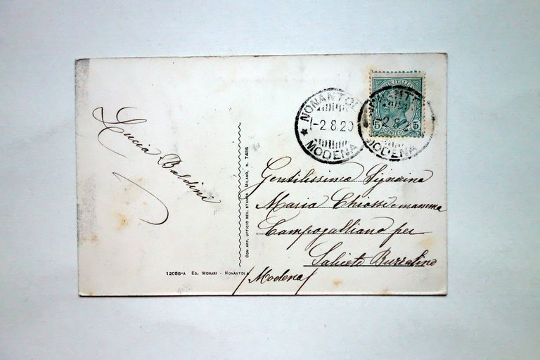 Cartolina Nonantola Modena Piazza Umberto I Viaggiata Animata 1920