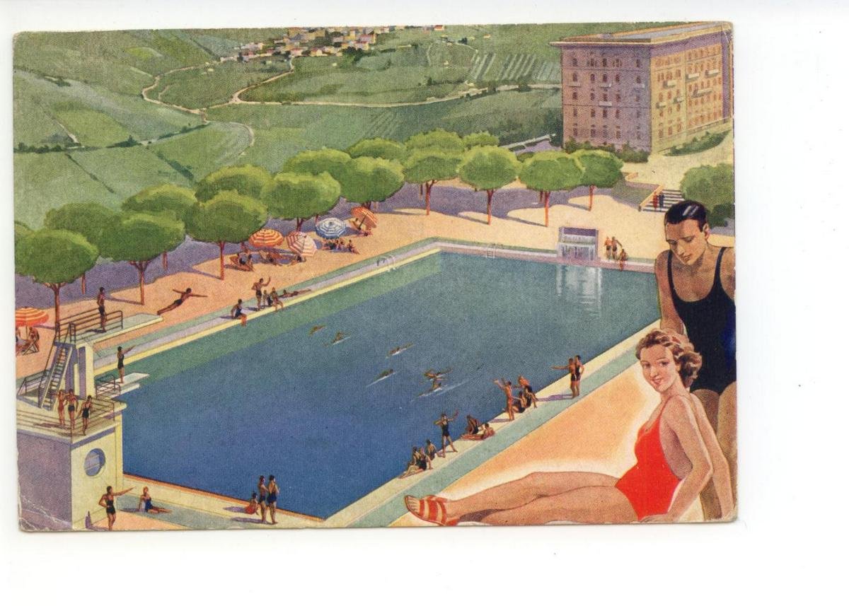 Cartolina Nuova Piscina Del Grande Albergo Palazzo Della Fonte 1938 …