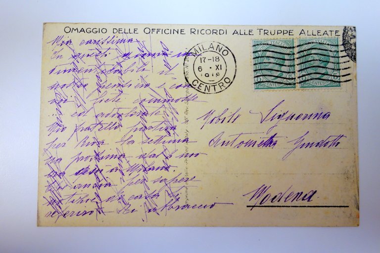 Cartolina Omaggio delle Officine Ricordi alle truppe alleate Milano 1918 …