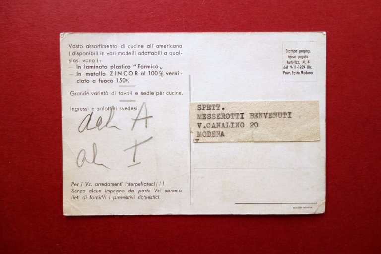 Cartolina Originale Mostra Permanente Falco Modena Cucine Non Viaggiata 1959