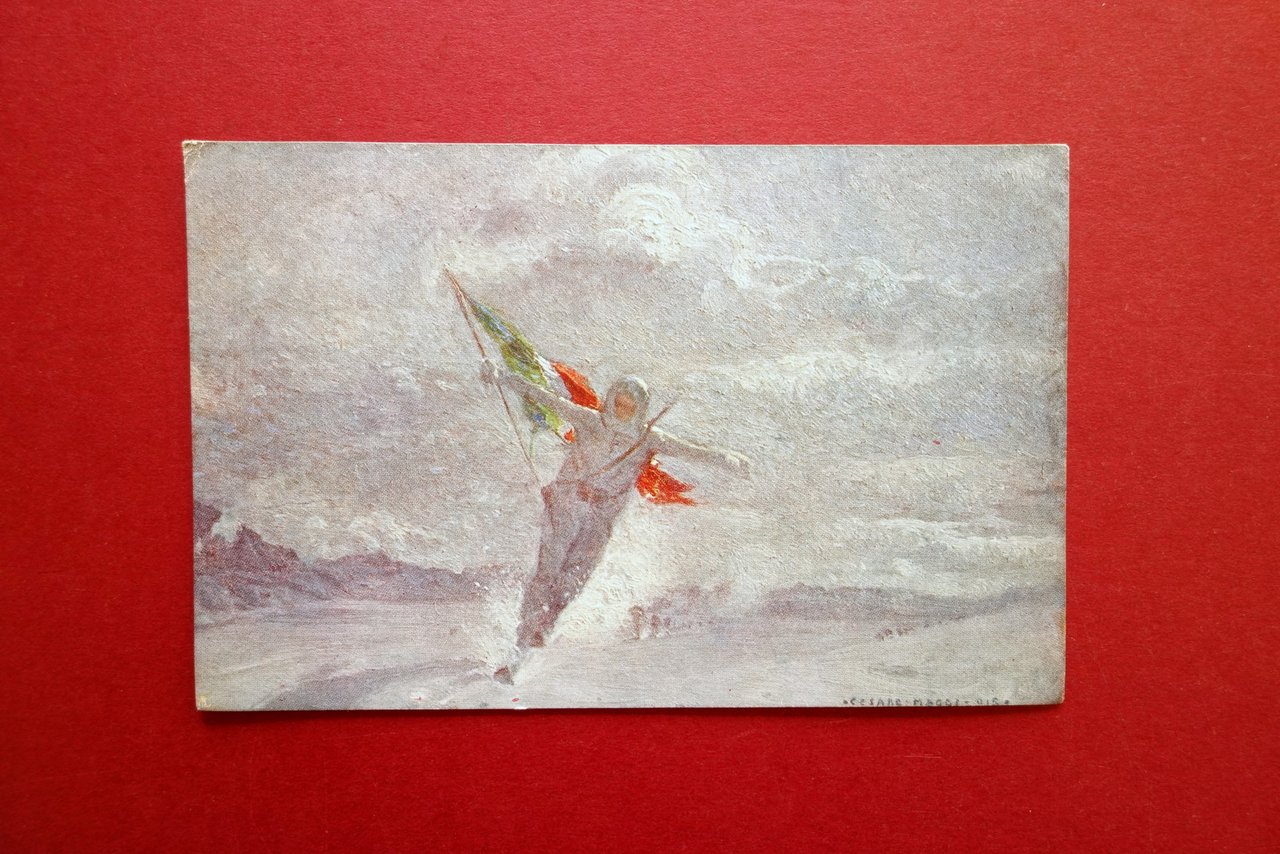 Cartolina Originale Sciatore Tricolore Esercito Viaggiata 1917 Grafica C. Maggi | Immagine principale