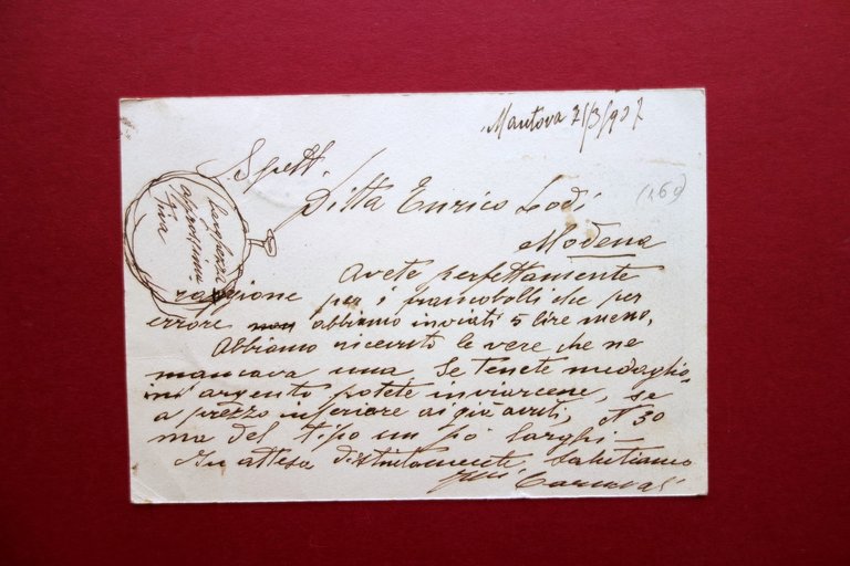 Cartolina Originale Veglia Orologerie Forniture Carnevali Mantova Viaggiata 1937 | Immagine Gallery 2