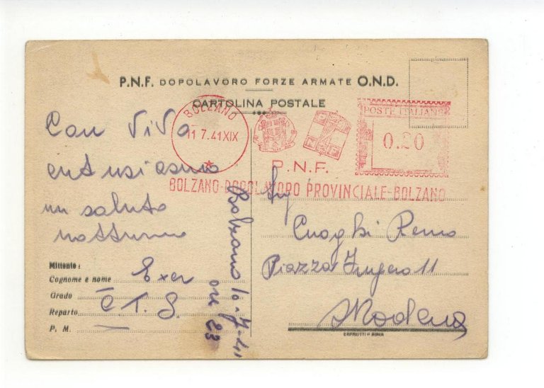 Cartolina P. N. F Dopolavoro Forze armate O. N. D. …
