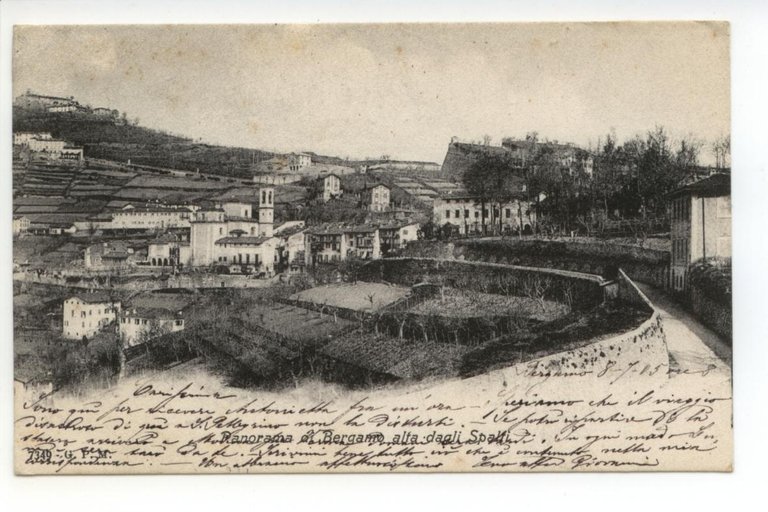 Cartolina Panorama di Bergamo Alta dagli Spalti 1905 viaggiata