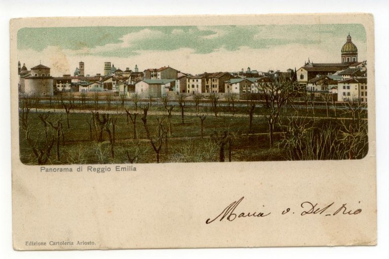 Cartolina Panorama di Reggio Emilia viaggiata 1901