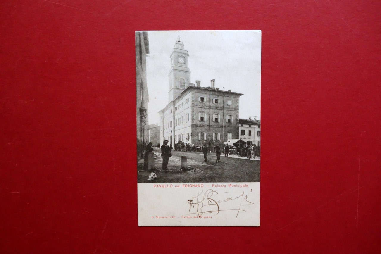 Cartolina Pavullo nel Frignano Palazzo Municipale Mercato Viaggiata 1907 Modena